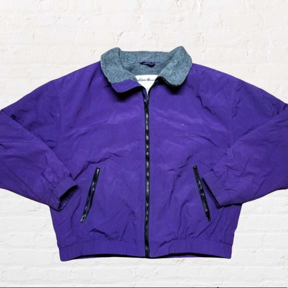 Vintage 90s Eddie Bauer Fleece Lined Nylon Full Zip Bomber Jacket/Coat